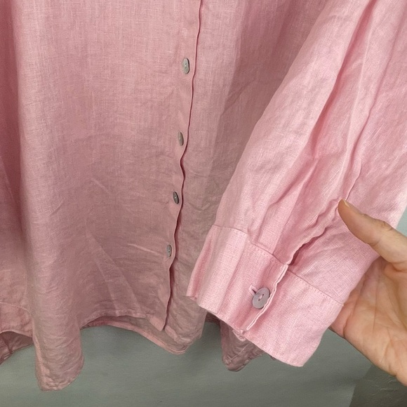 Cut Loose 100% Linen Pink Top Women’s L Button Up Blouse Uneven Hem Boxy - Picture 9 of 10